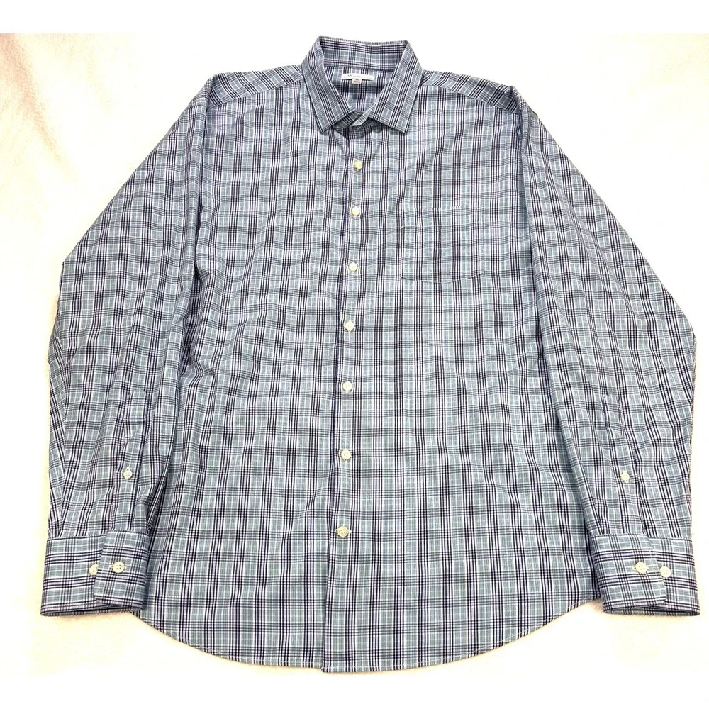 Peter Millar Nylon Performance Shirt Men XL Pink Green Plaid Button Front Preppy